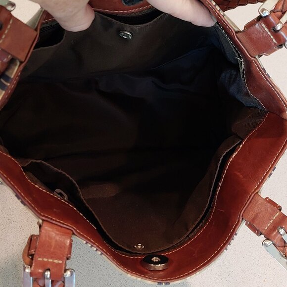 Brighton Vintage Striped Canvas Satchel with Leather Braided Straps - Picture 13 of 15